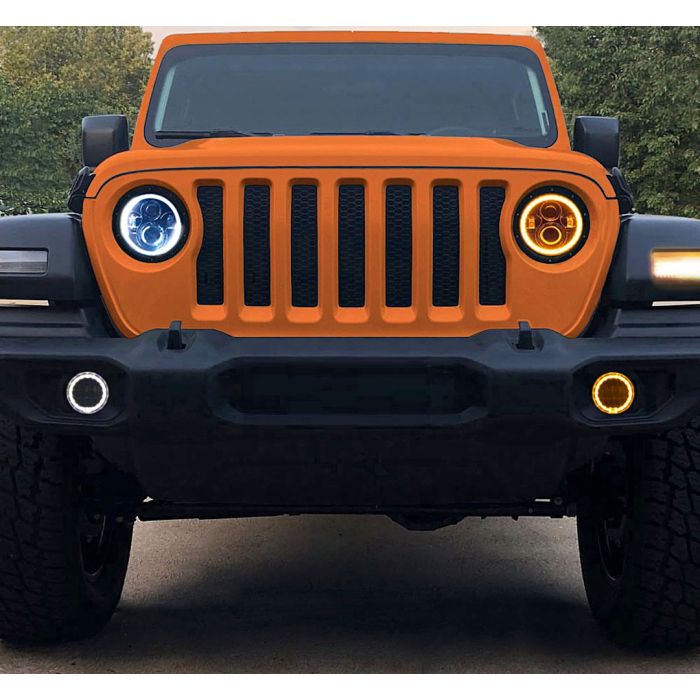 Jeep JL/JT White DRL Halo/Amber Turn Signal Headlight/Fog Light Set
