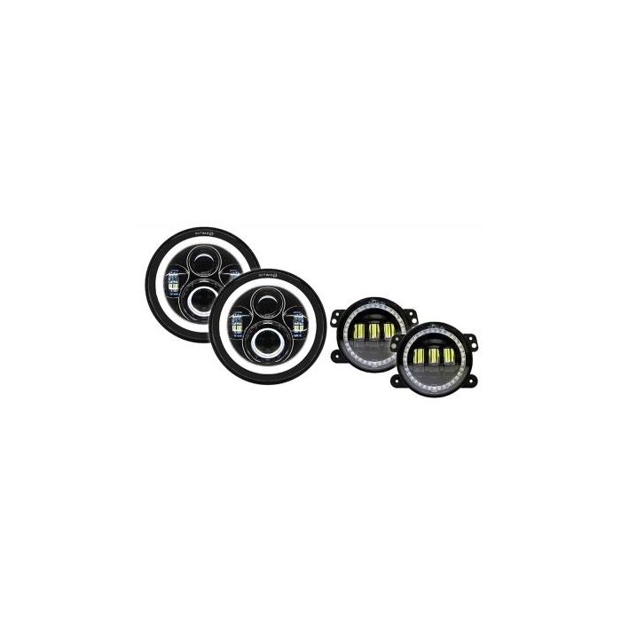Jeep JK/CJ/TJ 7IN Headlights and Fog Lights w/White DRL Halo and Amber Turn Signals