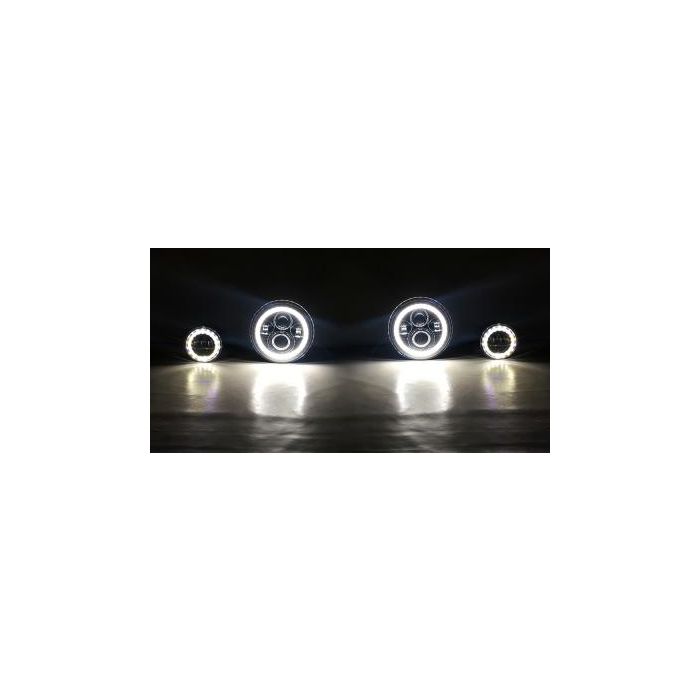 Jeep JK/CJ/TJ 7IN Headlights and Fog Lights w/White DRL Halo and Amber Turn Signals