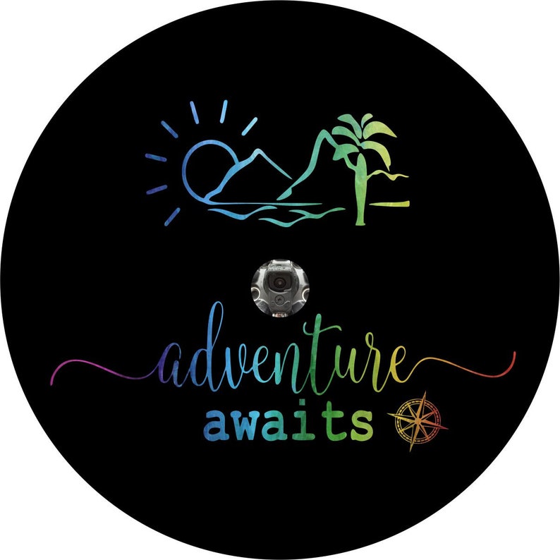 Adventure Awaits Black Spare Tire Cover