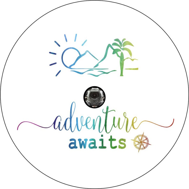 Adventure Awaits White Spare Tire Cover