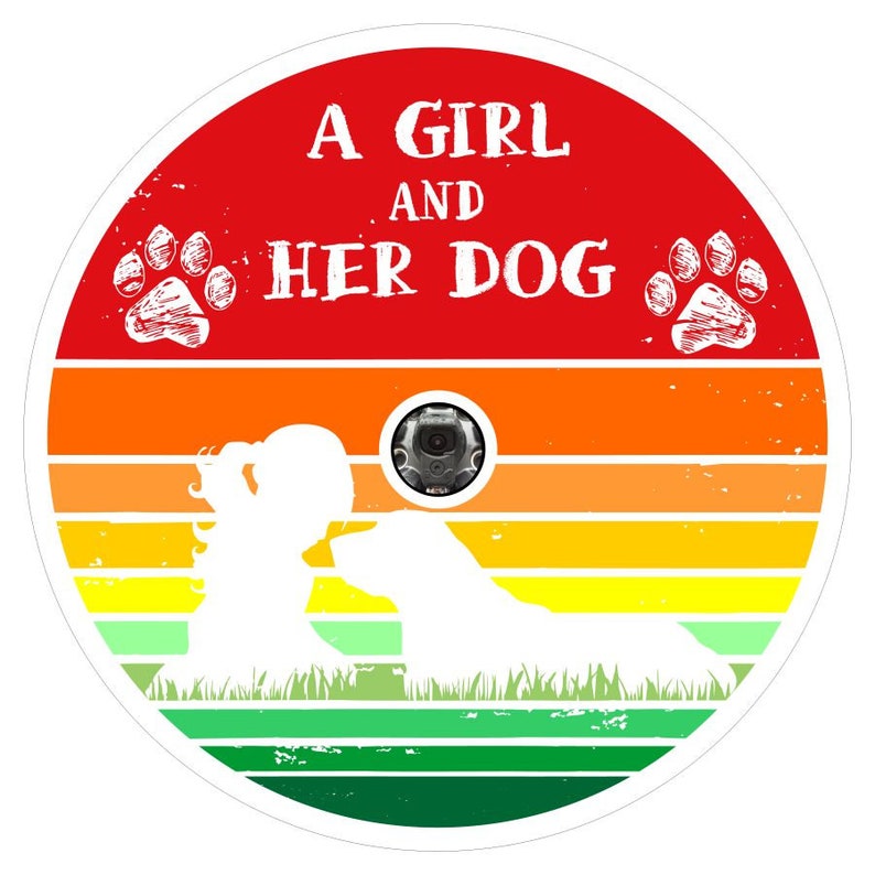 A Girl And Her Dog Rainbow & White Spare Tire Cover