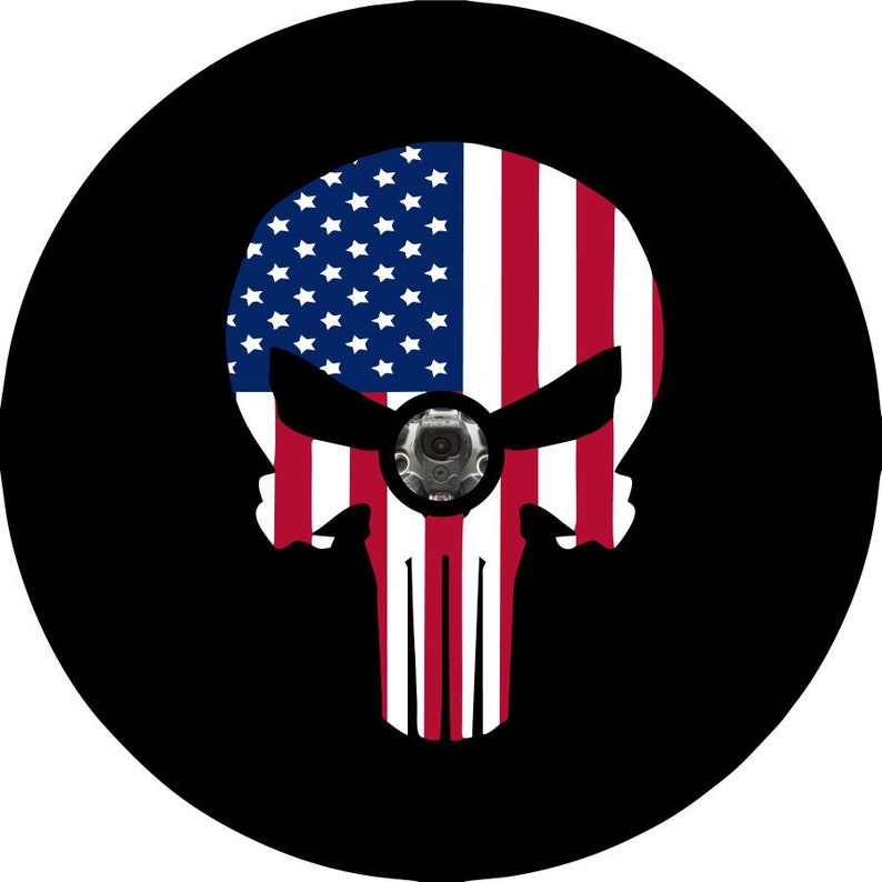 American Flag Skull Black Spare Tire Cover