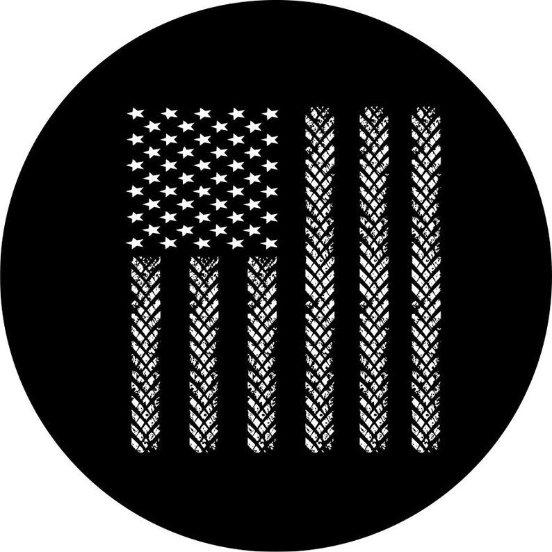 American Flag Tire Tracks Black Spare Tire Cover