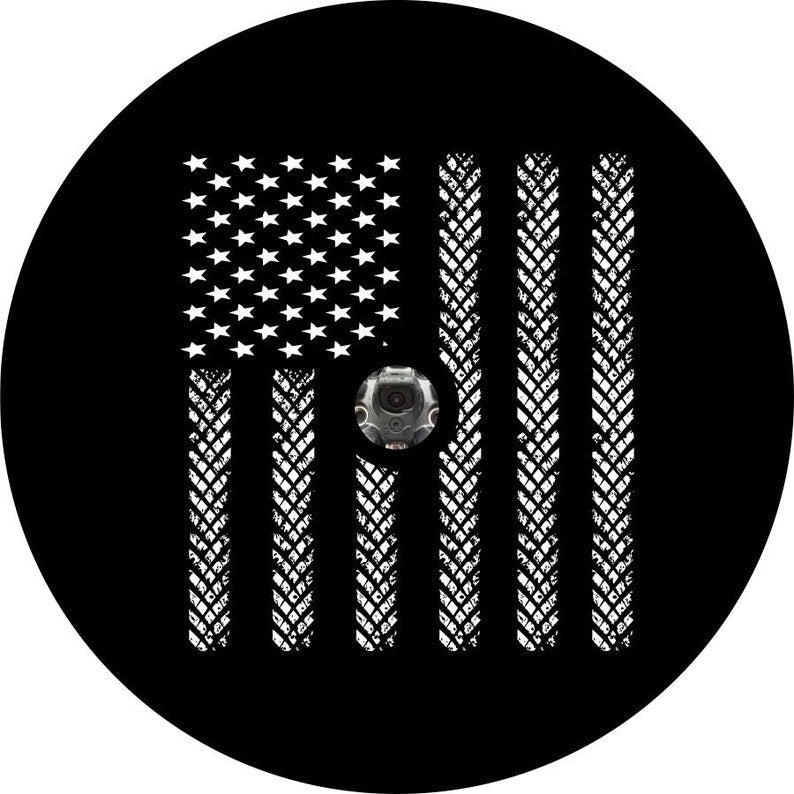 American Flag Tire Tracks Black Spare Tire Cover