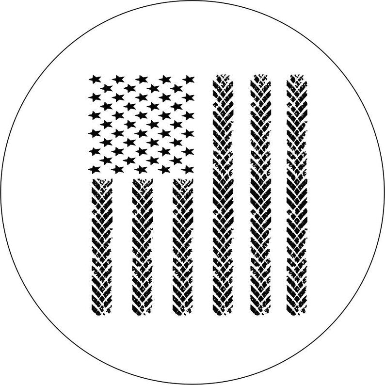 American Flag Tire Tracks White Spare Tire Cover