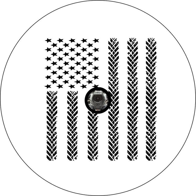 American Flag Tire Tracks White Spare Tire Cover