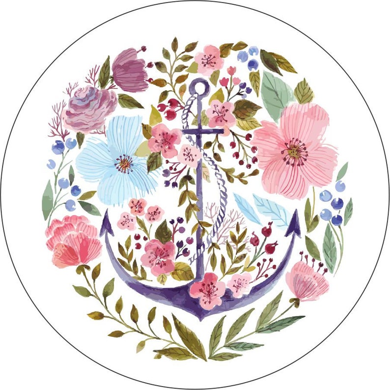 Anchor Flowers White Spare Tire Cover