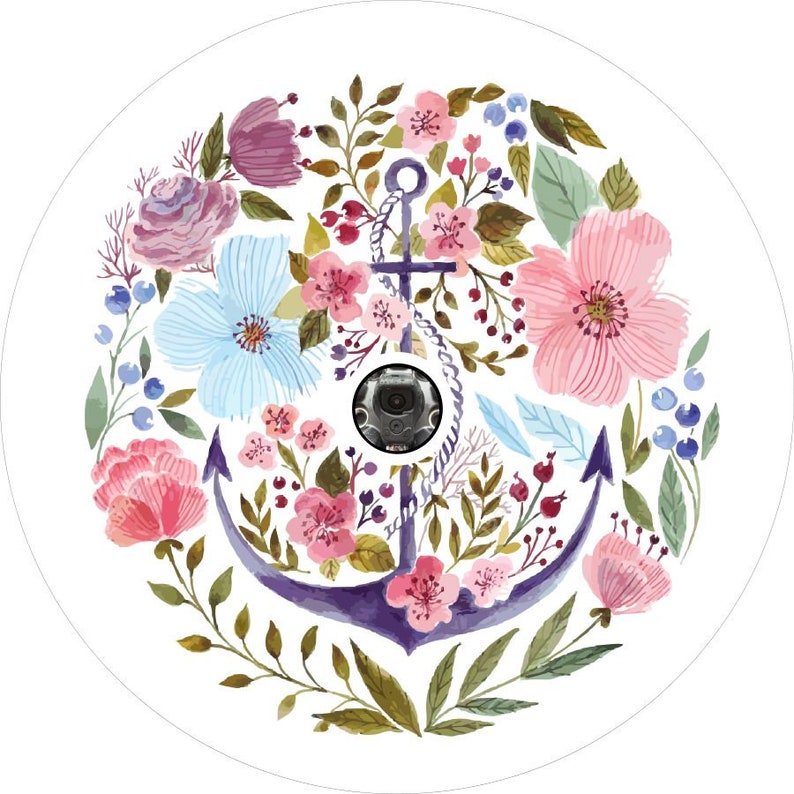 Anchor Flowers White Spare Tire Cover