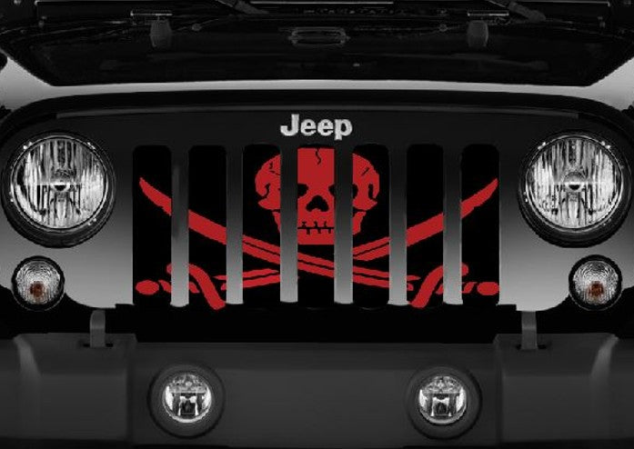 Platinum Ahoy Matey Dark Red Pirate Flag Grille Insert