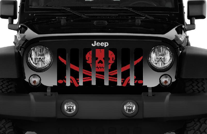 Platinum Ahoy Matey Dark Red Pirate Flag Grille Insert