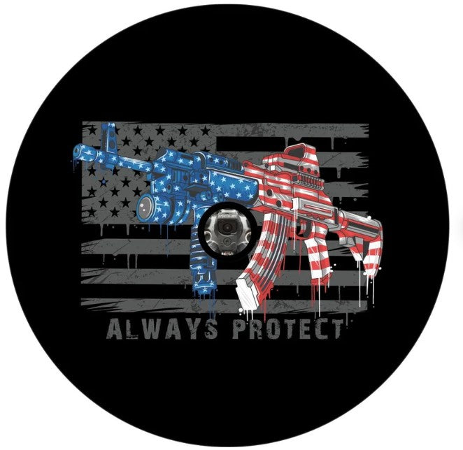 Always Protect American Flag Gun Spare Tire Cover