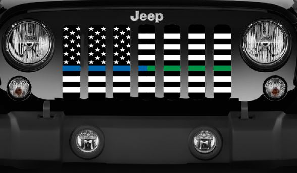 American Black and White Back the Blue and Green Grille Insert