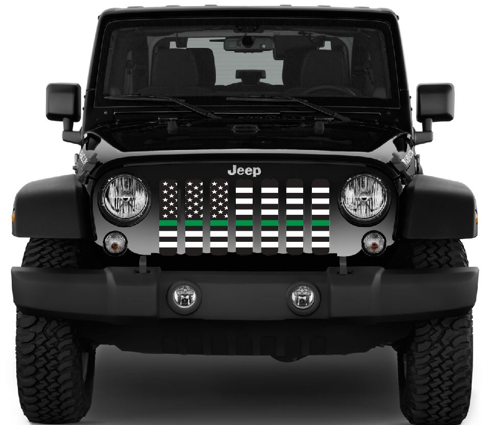 American Black and White Thin Green Line Military Grille Insert