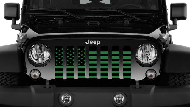 Platinum Black and Green American Flag Grille Insert
