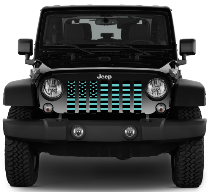 Black and Teal American Flag Grille Insert