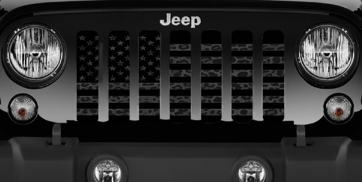 American Flag Dark Gray and Black Leopard Print Grille Insert
