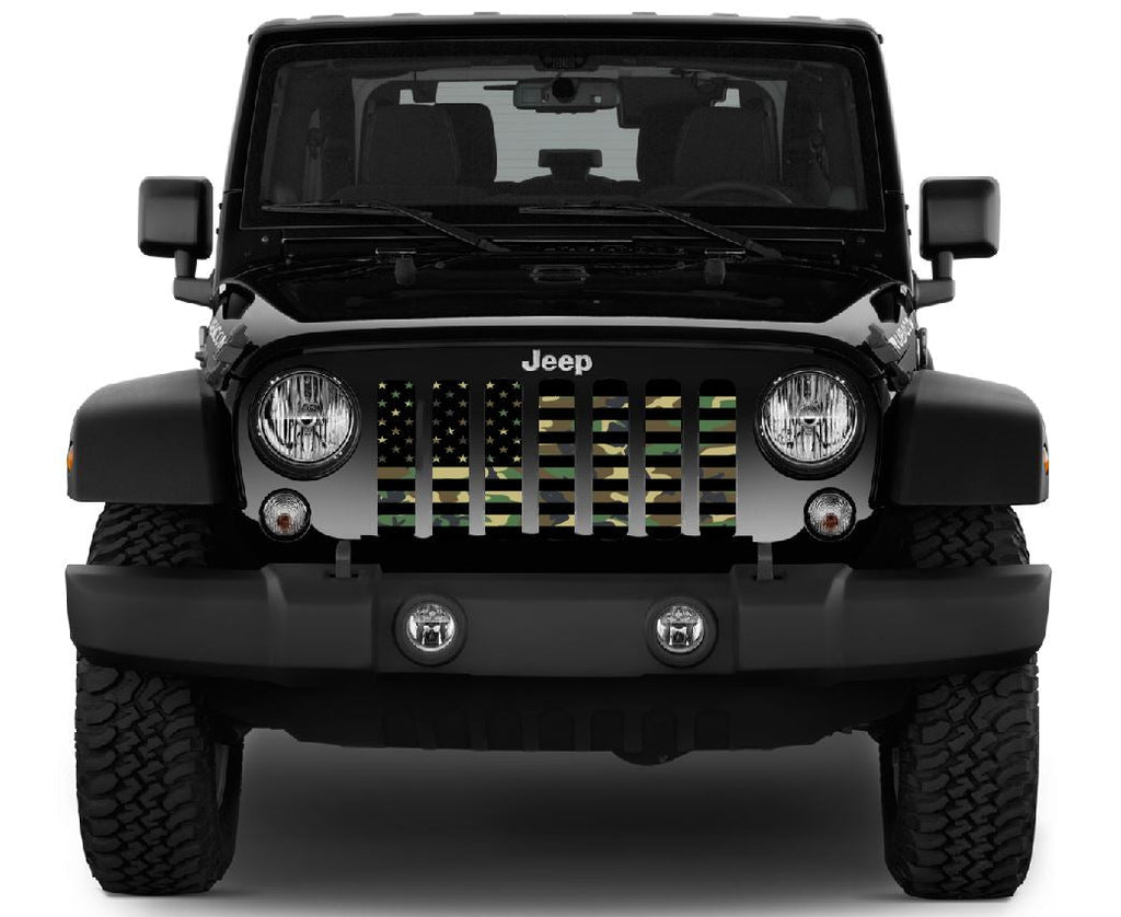 American Flag Woodland Camo Grille Insert