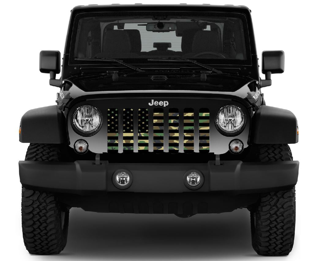 American Flag Woodland Camo Grille Insert