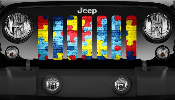 Autism Awareness Wood Plank Puzzle Piece Grille Insert