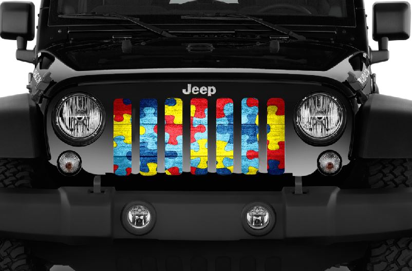 Autism Awareness Wood Plank Puzzle Piece Grille Insert