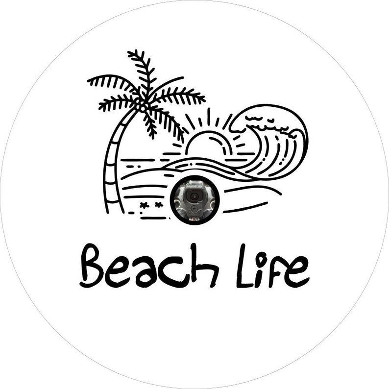 Beach Life Sunset & Waves White Spare Tire Cover
