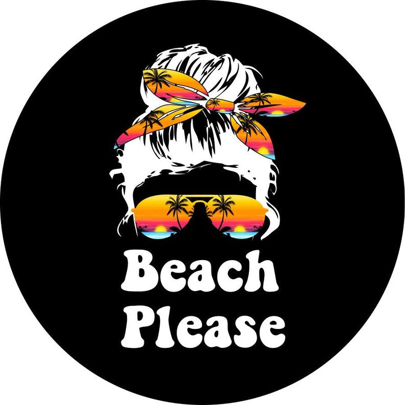 Beach Please Black Spare Tire Cover