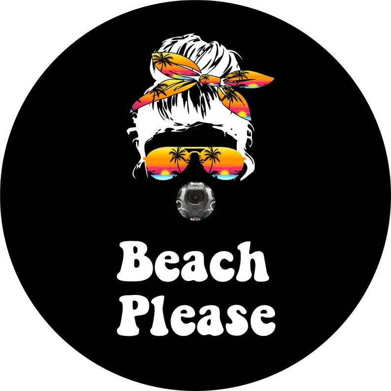 Beach Please Black Spare Tire Cover