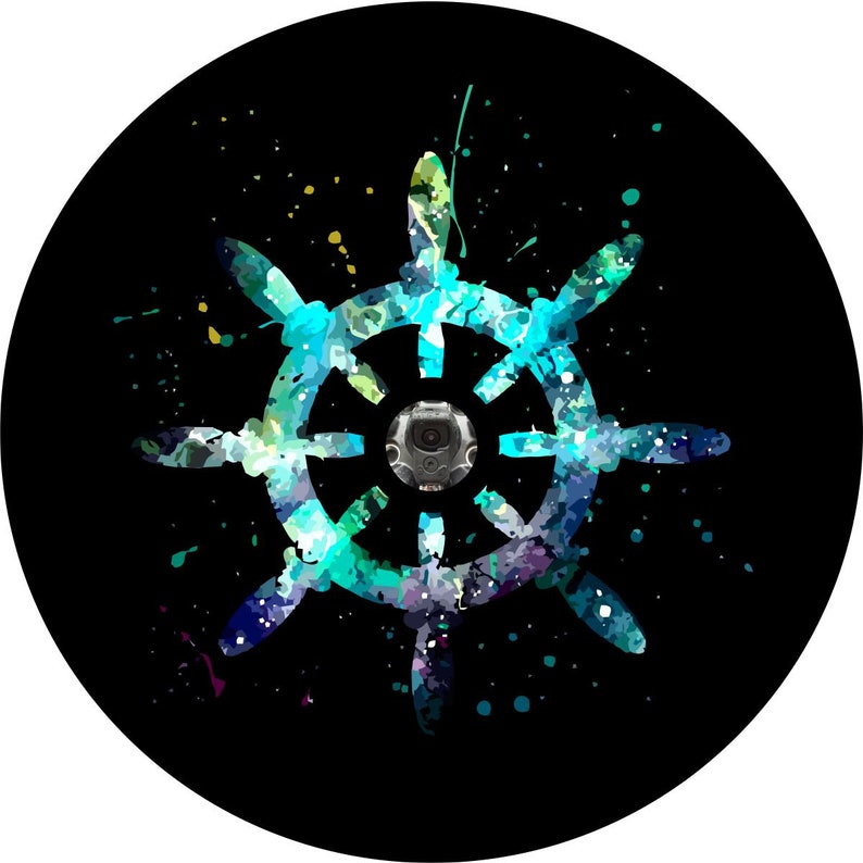 Boat Steering Wheel Helm Black & Teal Spare Tire Cover
