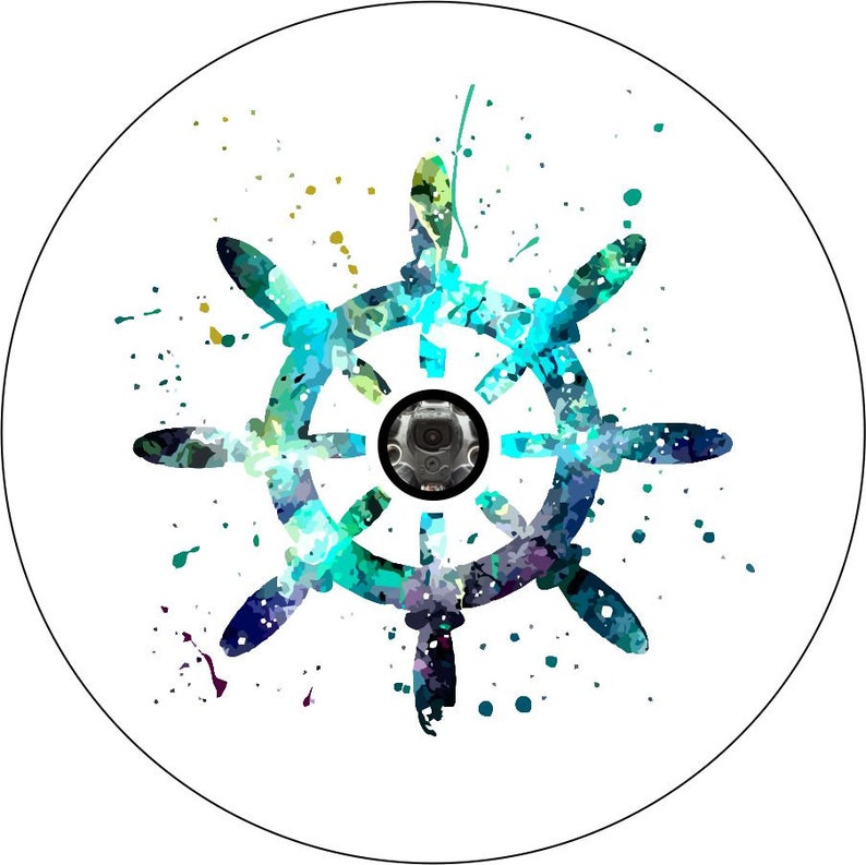 Boat Steering Wheel Helm White & Teal Spare Tire Cover