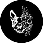 Boston Terrier With Flowers Black Spare Tire Cover
