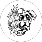 Boxer With Flowers White Spare Tire Cover