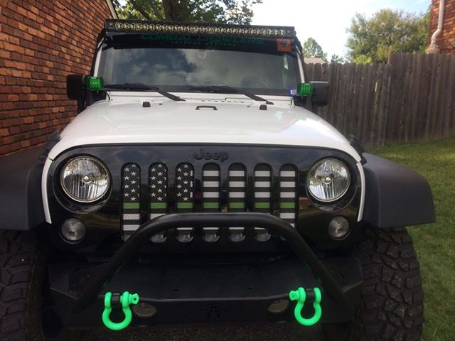 American Black and White Thin Green Line Military Grille Insert
