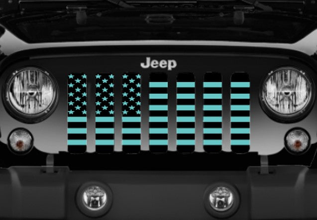Platinum Black and Teal American Flag Grille Insert