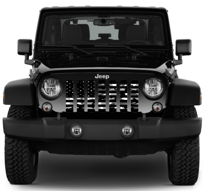 Black and White Camo Flag Grille Insert