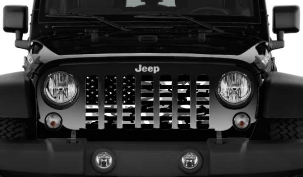 Black and White Camo Flag Grille Insert