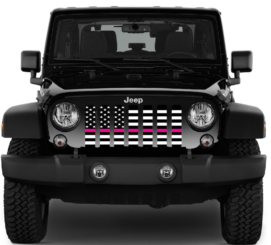 Black and White Fight Like a Girl Pink Line Grille Insert
