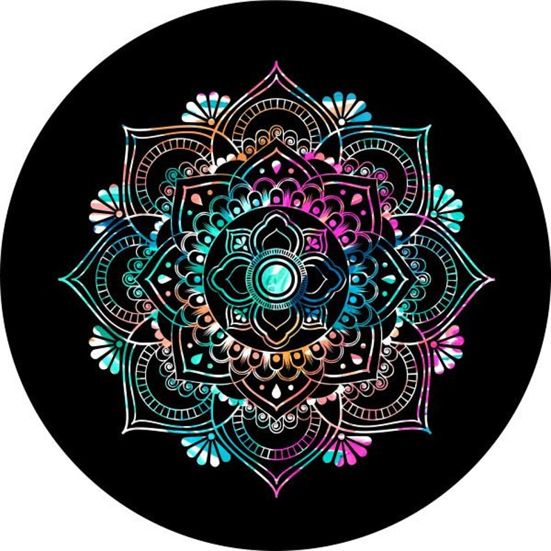 Colorful Mandala Black Spare Tire Cover
