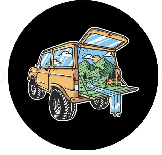 Camping out Of The Back Of A Bronco (Any Color Bronco) Spare Tire Cover