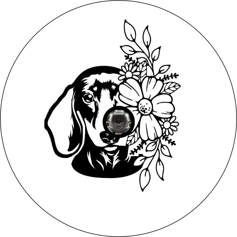 Dachshund With Flowers White Spare Tire Cover