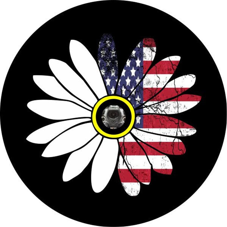 Daisy American Flag Black Spare Tire Cover