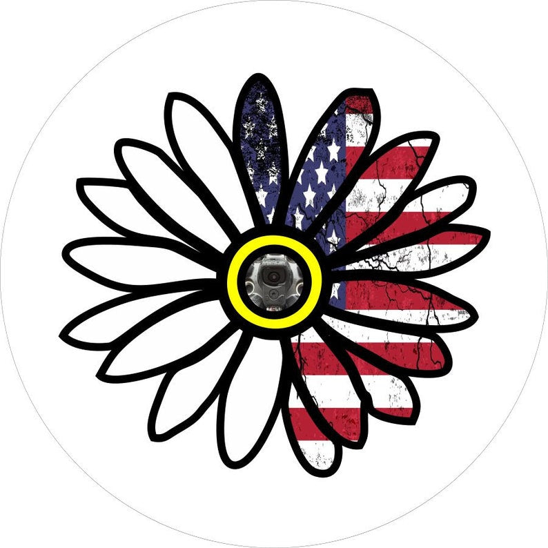 Daisy American Flag White Spare Tire Cover