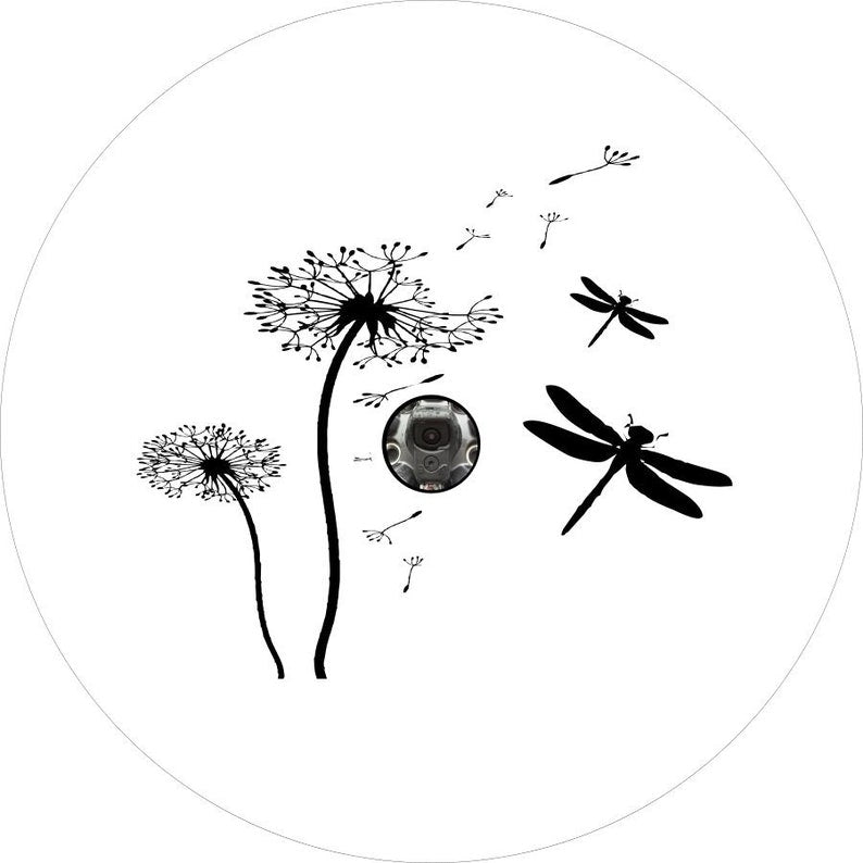 Dandelions With Dragonfly White  Spare Tire Cover