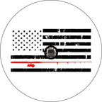Distressed American Flag Fishing Pole White & Red  Spare Tire Cover