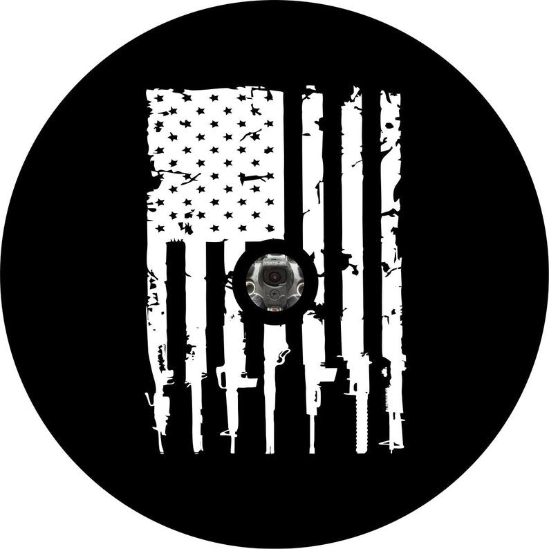 Distressed American Flag Guns Black Spare Tire Cover