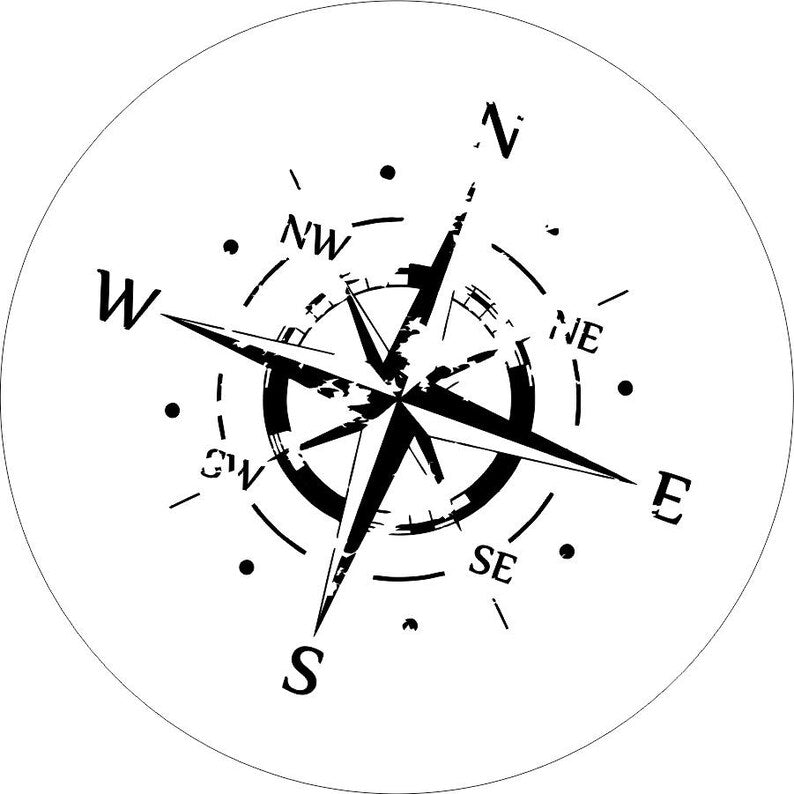 Distressed Compass 2 White Background Spare Tire Cover