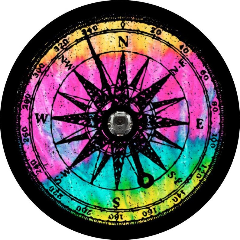 Distressed Rainbow Compass 1 Black Spare Tire Cover
