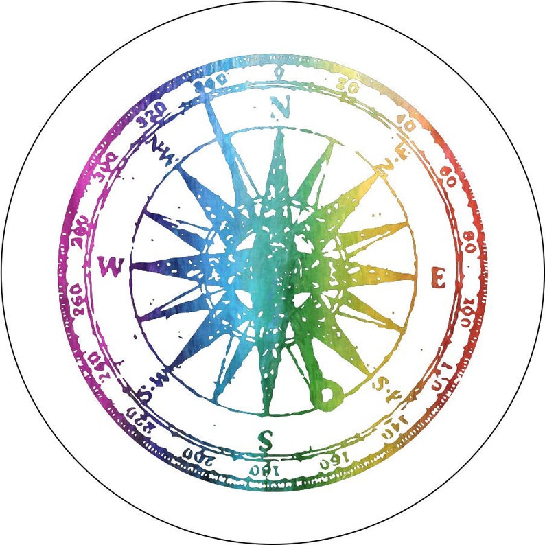 Distressed Rainbow Compass 2 White Spare Tire Cover