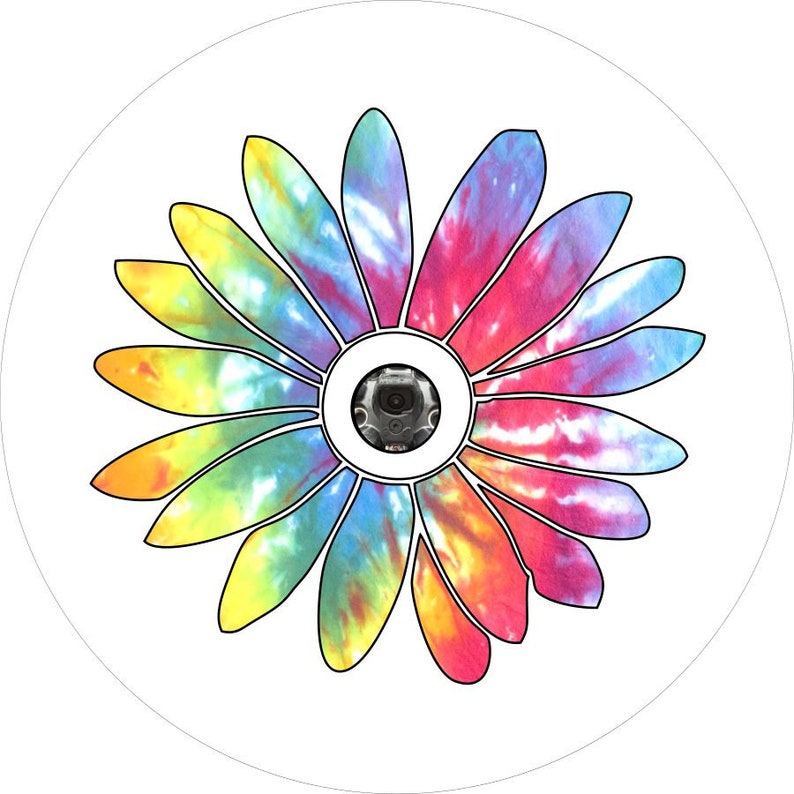 Tie Dye Daisy Spare Tire Cover - WHITE