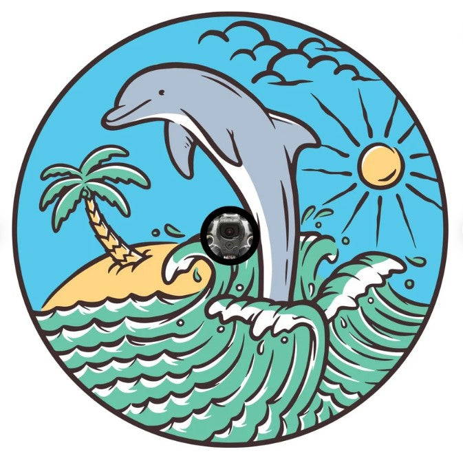 Dolphin Jumping In The Waves Spare Tire Cover